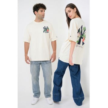 Tricou unisex cu imprimeu logo pe partea din spate - Alb/Albastru inchis