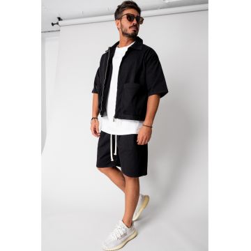 Set Luce Jacheta maneca scurta cu fermoar si pantalon scurt Black 16643