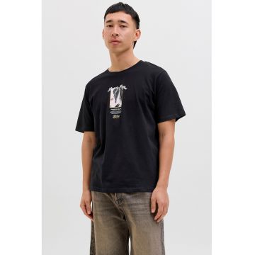 Tricou din bumbac cu detaliu cu imprimeu pe piept