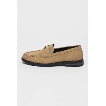 Pantofi loafer de piele intoarsa cu detaliu cu fronseuri