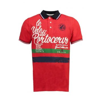 Tricou polo barbati  rosu - marime S - 100% bumbac - design cu imprimeu