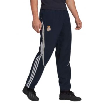Pantaloni sport barbati  albastru marin - 100% poliester reciclat - cu logo si dungi - set cu trei buzunare cu fermoar -