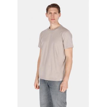 Tricou din bumbac cu model uni si decolteu la baza gatului