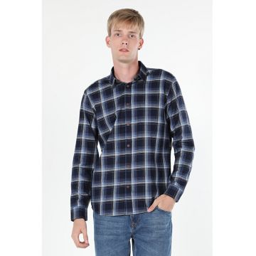 Camasa Cu Maneca Lunga De Barbati Albastru Marin Regular Fit1