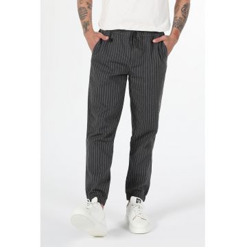 Pantaloni in dungi din amestec de in