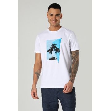 Tricou cu decolteu la baza gatului si imprimeu