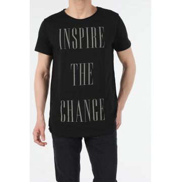 Tricou cu imprimeu text supradimensionat - Negru