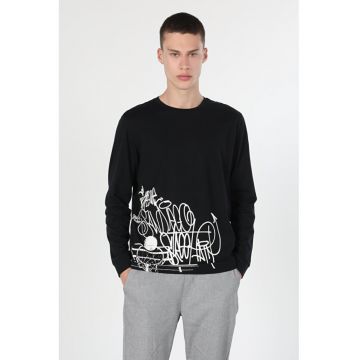 Tricou Cu Maneca Lunga De Barbati Negru Regular Fit 46885