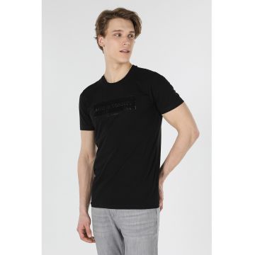 Tricou slim fit cu aplicatie text
