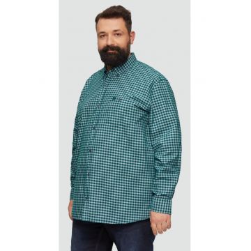 Camasa barbati big sizes - cu maneca lunga si imprimeu in carouri - Regular fit - Verde inchis