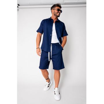 Set camasa si pantalon scurt din denim Premium Edition Dark Blue 16964