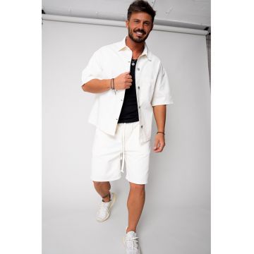 Set camasa si pantalon scurt din denim White 17001