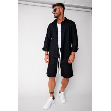 Set Lino camasa si pantalon scurt Black New 16950
