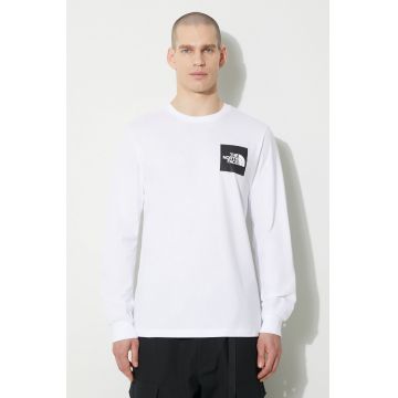 The North Face longsleeve din bumbac M L/S Fine Tee culoarea alb, cu imprimeu, NF0A87NCFN41