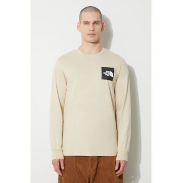 The North Face longsleeve din bumbac M L/S Fine Tee culoarea bej, cu imprimeu, NF0A87NC3X41
