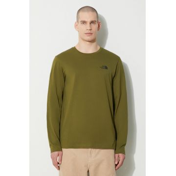 The North Face longsleeve M L/S Simple Dome Tee bărbați, culoarea verde, cu imprimeu, NF0A87QNPIB1