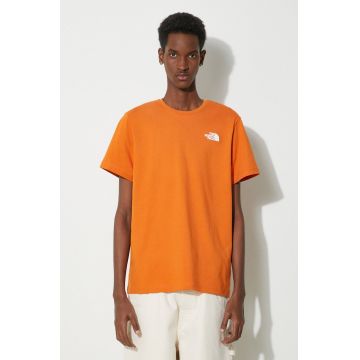 The North Face tricou din bumbac M S/S Redbox Celebration Tee barbati, culoarea portocaliu, cu imprimeu, NF0A87NVPCO1