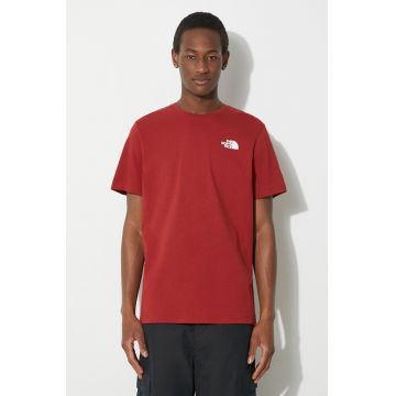 The North Face tricou din bumbac M S/S Redbox Tee barbati, culoarea bordo, cu imprimeu, NF0A87NPPOJ1