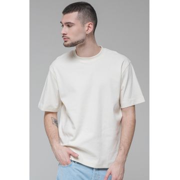 Tricou cu decolteu la baza gatului - din amestec de bumbac organic - Alb fildes