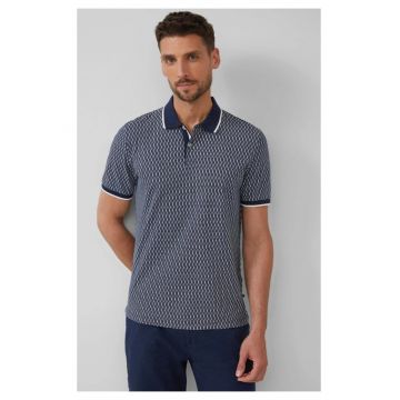 Tricou polo barbati cu imprimeu cu frunze de palmier - Regular Fit - Bleumarin inchis