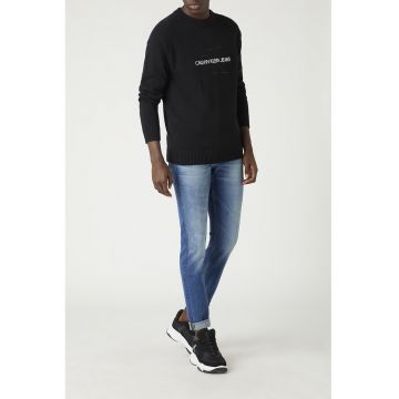 Pulover slim fit cu logo brodat - Negru