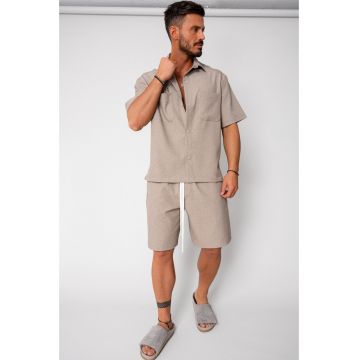 Set camasa cu capse si pantalon scurt Taupe 16207