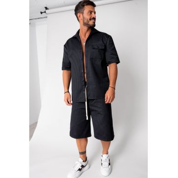 Set camasa maneca scurta si pantalon scurt Oversized Black 16790