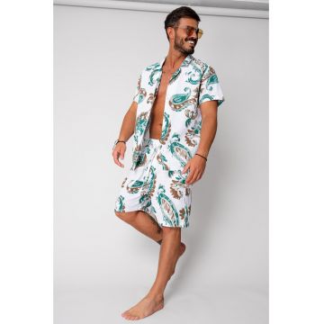 Set camasa si pantalon scurt din In imprimat White 16772