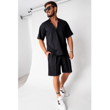 Set Como bluza V-cut si pantaloni scurti Black 16735