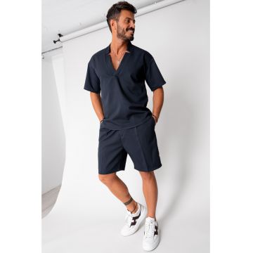 Set Como bluza V-cut si pantaloni scurti Navy 16745