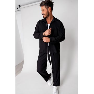 Set Jacheta oversized cu fermoar si Pantalon lung Black 15986