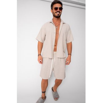 Set Rivolo camasa maneca scurta si pantalon scurt Light Beige 16710