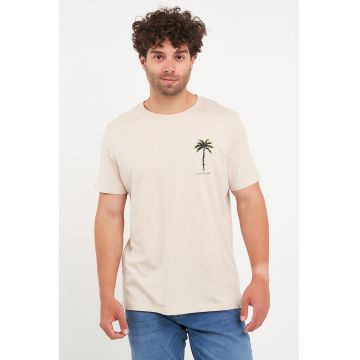 Tricou cu decolteu rotund si imprimeu discret