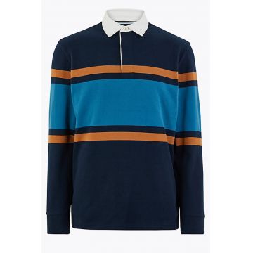 Bluza cu guler polo si imprimeu in dungi