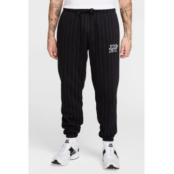 Pantaloni de trening cu snur de ajustare si model cu dungi discrete