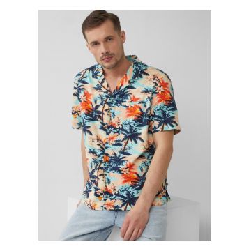 Camasa barbati cu maneca scurta si imprimeu tropical -Regular fit - Multicolor