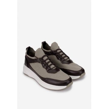 Pantofi barbati maro din piele si material textil