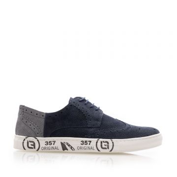 Pantofi casual bărbați din piele naturală,Leofex - 975 Blue+Gri Velur