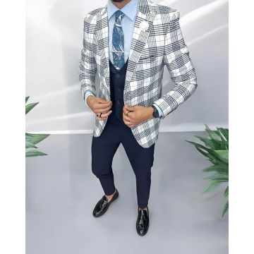 Sacou barbati slim fit alb in carouri  715