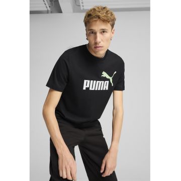 Tricou cu decolteu la baza gatului si logo ESS 2 - Alb/Negru stins/Verde persan