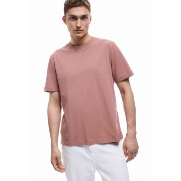 Tricou din bumbac cu decolteu la baza gatului