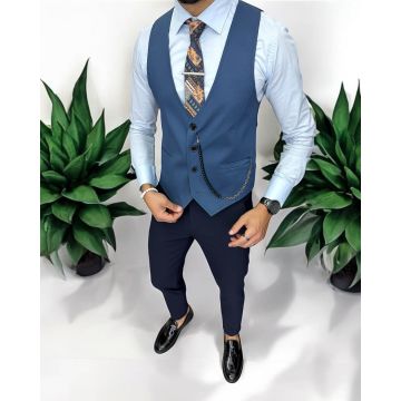 Vesta barbati eleganta slim fit  albastra  13224
