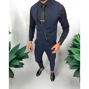 Vesta barbati eleganta slim fit  bleumarin cu dungi albe   13214