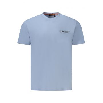 Tricou barbati - cu imprimeu grafic pe fata si pe spate - Regular Fit - Albastru deschis -
