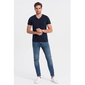 Tricou cu decolteu in V - Bleumarin