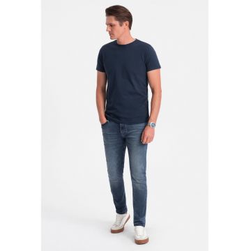 Tricou uni cu decolteu la baza gatului - Bleumarin