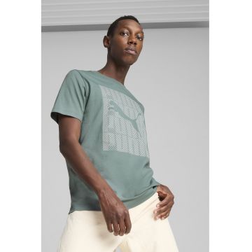 Tricou din amestec de bumbac cu imprimeu logo - Alb murdar/Verde persan