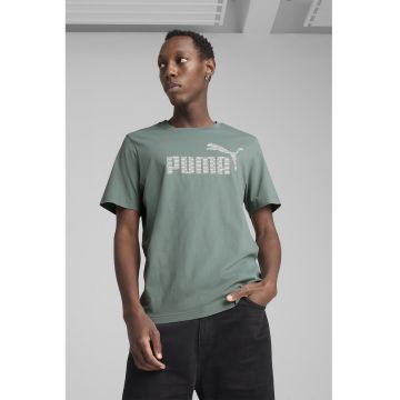 Tricou din bumbac cu decolteu la baza gatului si logo