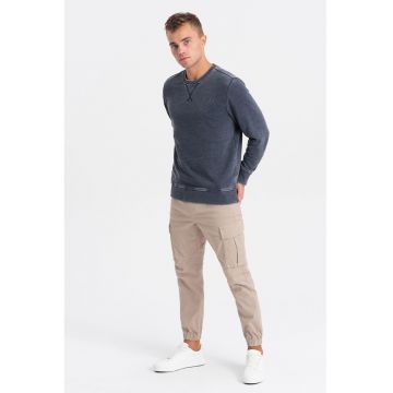 Bluza de trening cu decolteu la baza gatului si model uni - Albastru ultramarin