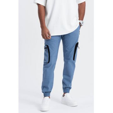 Pantaloni cargo cu mansete elastice - Negru/Albastru